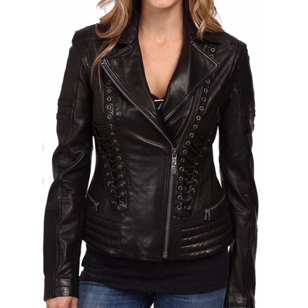 NWT Affliction Leather Moto Lace Up Biker Jacket